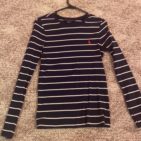 Ralph Lauren navy/white striped long sleeve tee with red horse - Picture 1 of 2